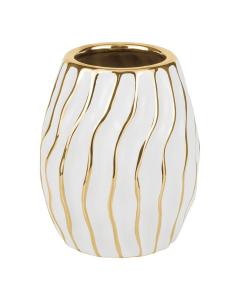 Short White Porcelain Vase with Gold Wavy Design