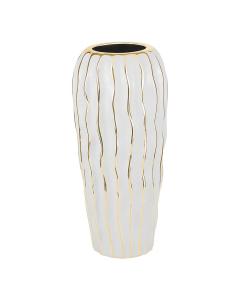 Elegant White Porcelain Vase with Gold Wavy Design - Large