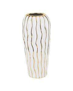 Elegant White Porcelain Vase with Gold Wavy Design - Small