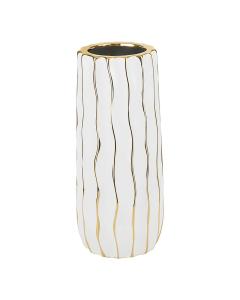 Tall White Porcelain Vase with Gold Wavy Design - Small
