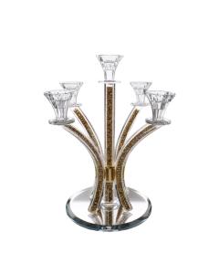 Crystal Candelabra Round Design 5 Arm Gold Inner Stones