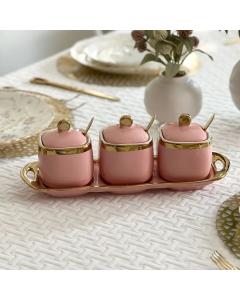 Coffee Tea and Sugar Porcelain Pots with Gold Trim (Pink)