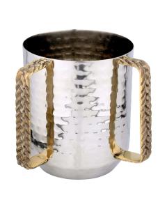Stainless Steel Hammered Wash Cup with Flat Braided Handles