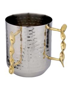 Stainless Steel Hammered Wash Cup with Spiralized Handles