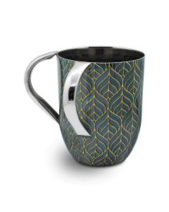 Stainless Steel Wash Cup with Gold Patterned Leaves
