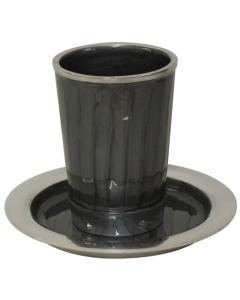 Kiddush Cup Nickel/Enamel Dark Grey with Saucer