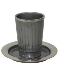 Kiddush Cup Nickel/Enamel Light Grey with Saucer