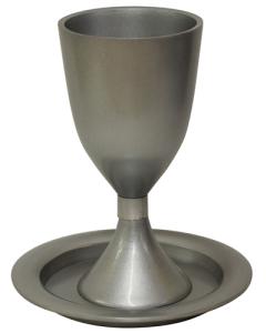 Kiddush Cup Annodized Silver with Saucer