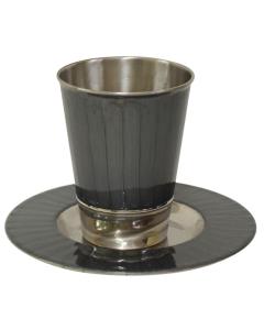 Kiddush Cup Nickel/Enamel Dark Grey with Saucer