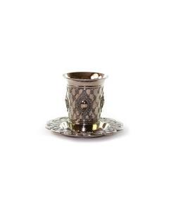 Silver-Plated Kiddush Cup with Plate - Flower Design
