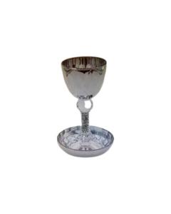 Crystal Crushed Silver Stemmed Kiddush Cup & Tray - Elijah Cup