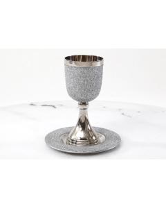 Metal Kiddush Cup on Stem w/Plate-Silver