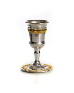 Silver Plated Kiddush Cup-Gold Stripes