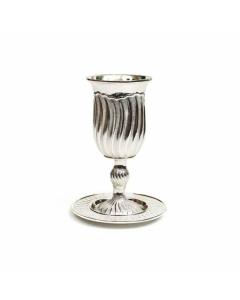 Silver Plated Kiddush Cup On Stem-Modern Stripes
