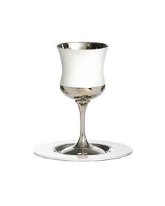 Silverplate/White Kiddush Cup on Stem w/Plate