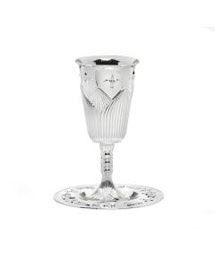 S/P Kiddush Cup-Mishkan-Flower Design w/ Foot