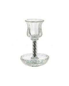 Crystal Kiddush Cup Set- Silver Accent 7"