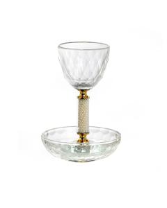 Crystal Kiddush Cup w/ Gold Accent & Tray