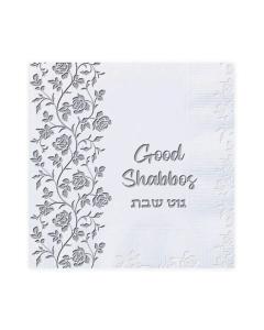 Good Shabbos Napkins - Silver Flowers