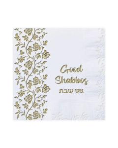Good Shabbos Napkins - Gold Flowers