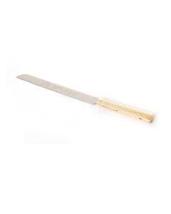 Challah Knife - Shabbos Designed Handle - Nickel  Plated - Gold Handle