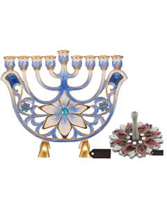 Blue and Ivory Menorah with Dreidel