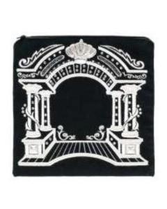 Black Fancy Velvet Tallis Bag with Silver Arch Design in Gold Embroidery - Extra Large