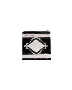 Black & White Velvet Talis Bag with White Bands - Large