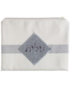 Suede Look Bag - White with Gray Diamond Design
