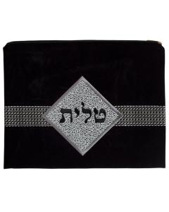 Suede Look Bag - Black with Gray Diamond Design