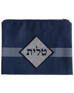 Suede Look Bag - Navy Blue with Black Diamond Design