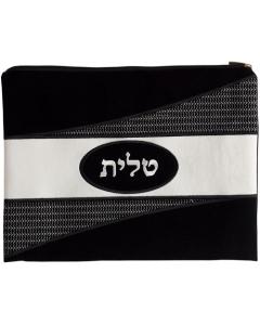 Suede Look Bag - Multi-Fabric Triangle Design (Black)