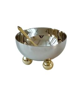 Stainless Steel Salt Bowl with Gold Balls and Spoon