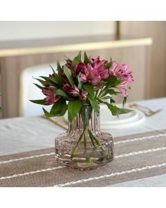 Amber Ribbed Short Glass Vase