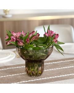 Wide Neck Amber Ribbed Vase