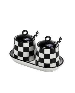 Chic Checkered Porcelain Coffee & Sugar Jars