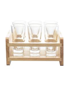 Shot Glasses - Set of 6 in a Wooden Base