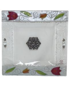 Matzah Tray Square - Pink and Orange Tulip