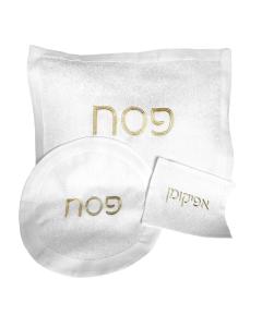 Fiore Pesach Set - Mesh on White (Gold)