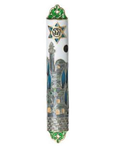 Enamel Jeweled Mezuzah Case with City of Jerusalem
