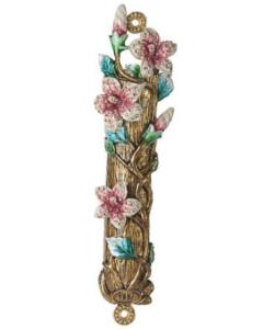 Pink Flower Enamel Jeweled Mezuzah Case