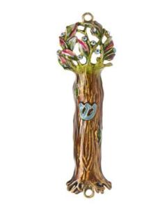 Tree of Life Brown Enamel Mezuzah Case - Brown Bark