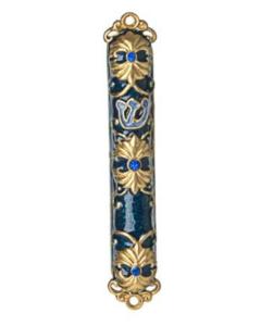 Blue and Gold Enamel Jeweled Mezuzah Case