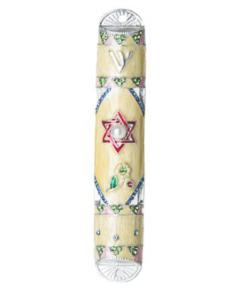 Enamel Jeweled Mezuzah Case with Star of David