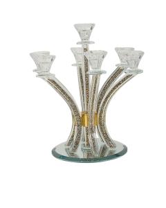 7 Branch Crystal Candelabra with Crushed Gold Stones