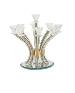 9 Branch Crystal Candelabra with Crushed Gold Stones