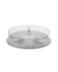 Round Lucite Sectional Serving Tray with Cover -  Marble Design