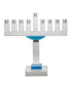 Crystal Oil Menorah with Blue Accents - 13" Tall