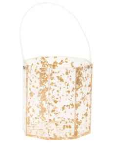 Hexagon-Shaped Lucite Ice Bucket with Gold Flakes