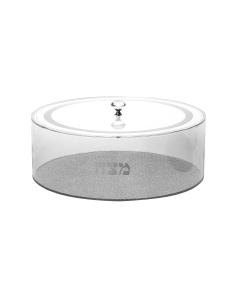 ROUND LUCITE MATZA BOX SILVER